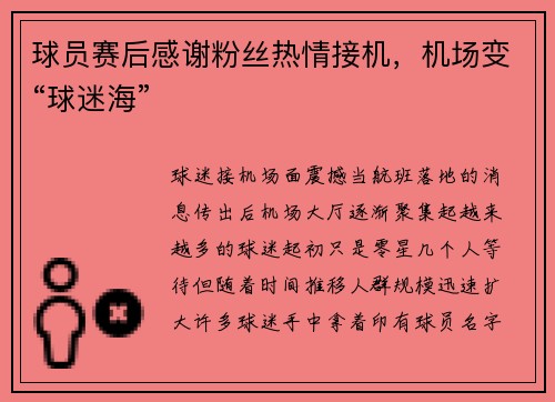 球员赛后感谢粉丝热情接机，机场变“球迷海”